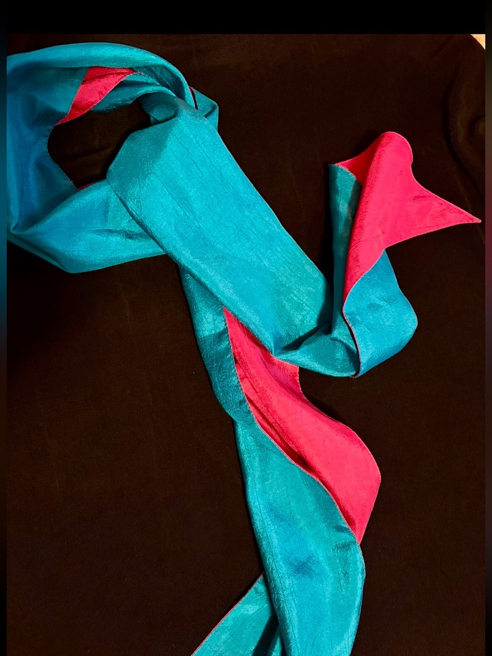 New Reversible Blue and Hot Pink Satin Scarf or Wrap Unfolded